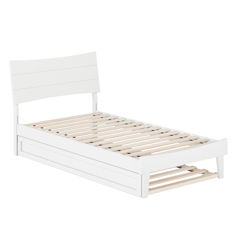 Phoenix Twin Size Solid Wood Platform Bed with Twin Trundle in White
