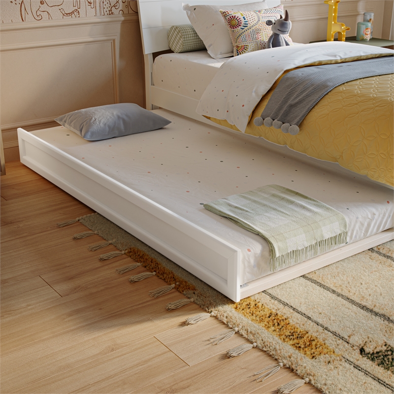 Phoenix Twin Size Solid Wood Platform Bed with Twin Trundle in White