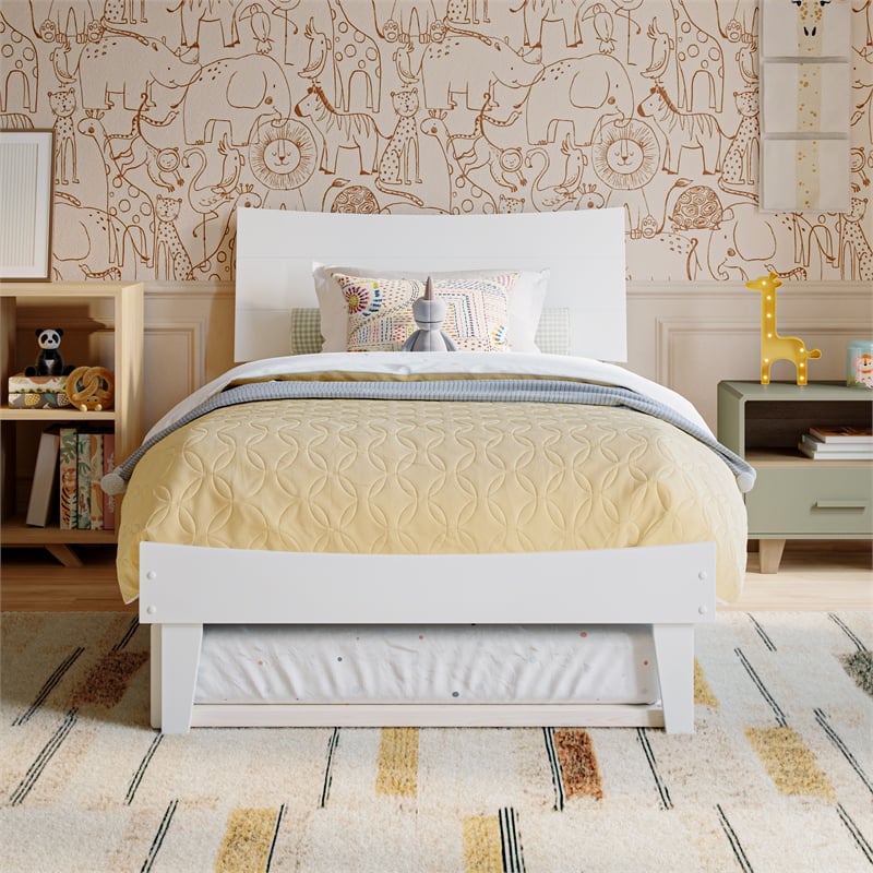 Phoenix Twin Size Solid Wood Platform Bed with Twin Trundle in White