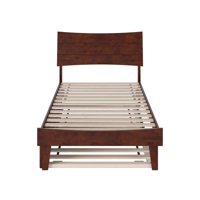 Phoenix Twin Solid Wood Platform Bed with Twin Trundle in Walnut