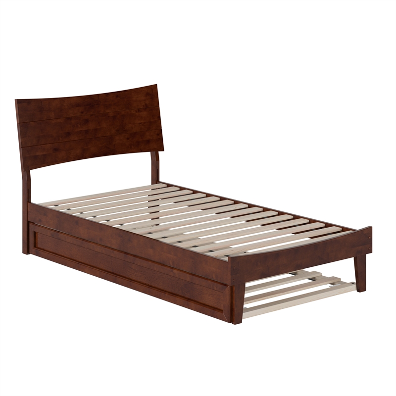 Phoenix Twin Solid Wood Platform Bed with Twin Trundle in Walnut