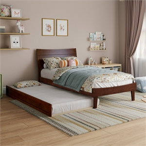 Phoenix Twin Solid Wood Platform Bed with Twin Trundle in Walnut