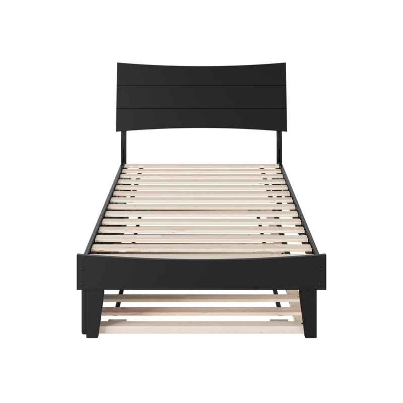 Phoenix Twin Solid Wood Platform Bed with Twin Trundle in Black