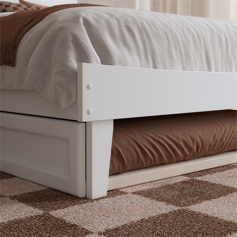 Phoenix Full Size Solid Wood Platform Bed with Twin Trundle in White