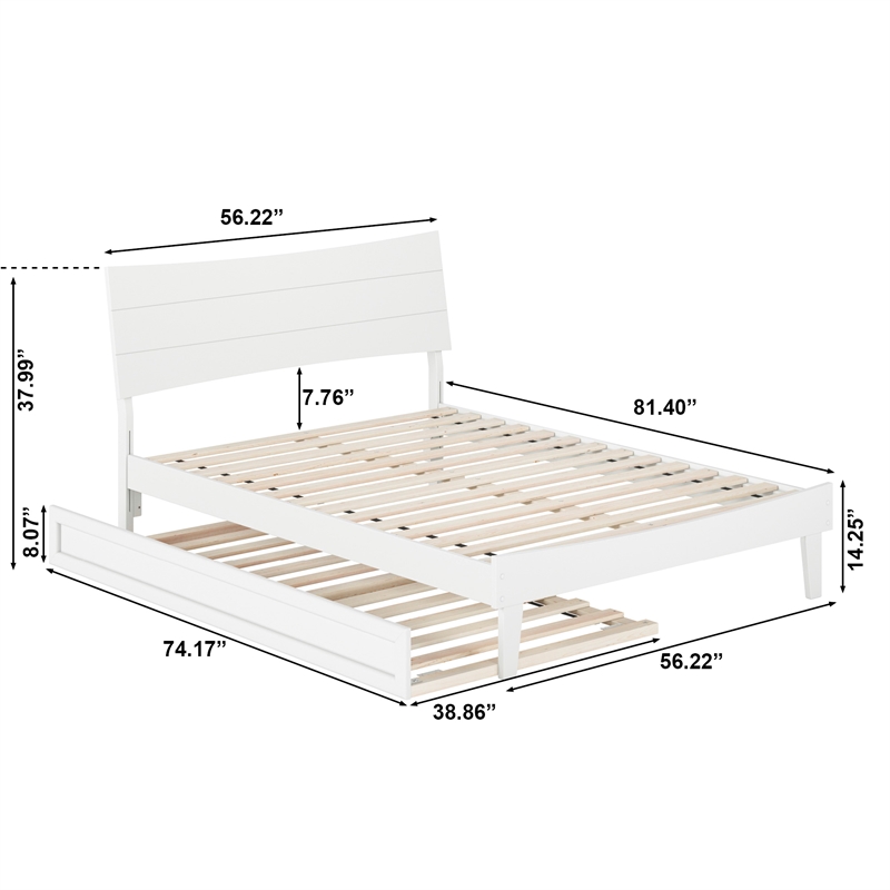 Phoenix Full Size Solid Wood Platform Bed with Twin Trundle in White