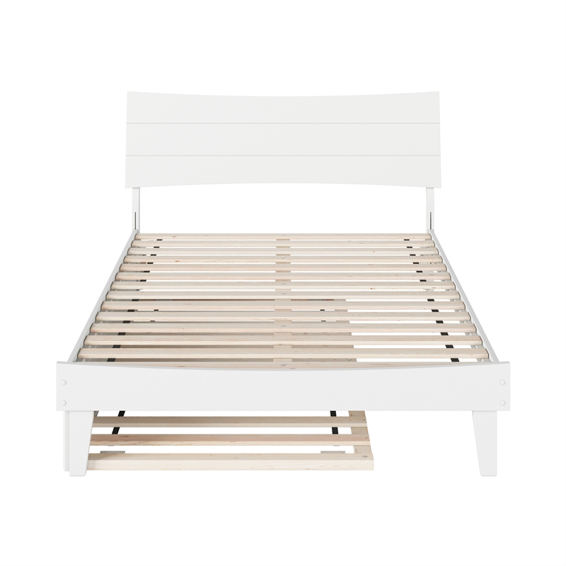 Phoenix Full Size Solid Wood Platform Bed with Twin Trundle in White