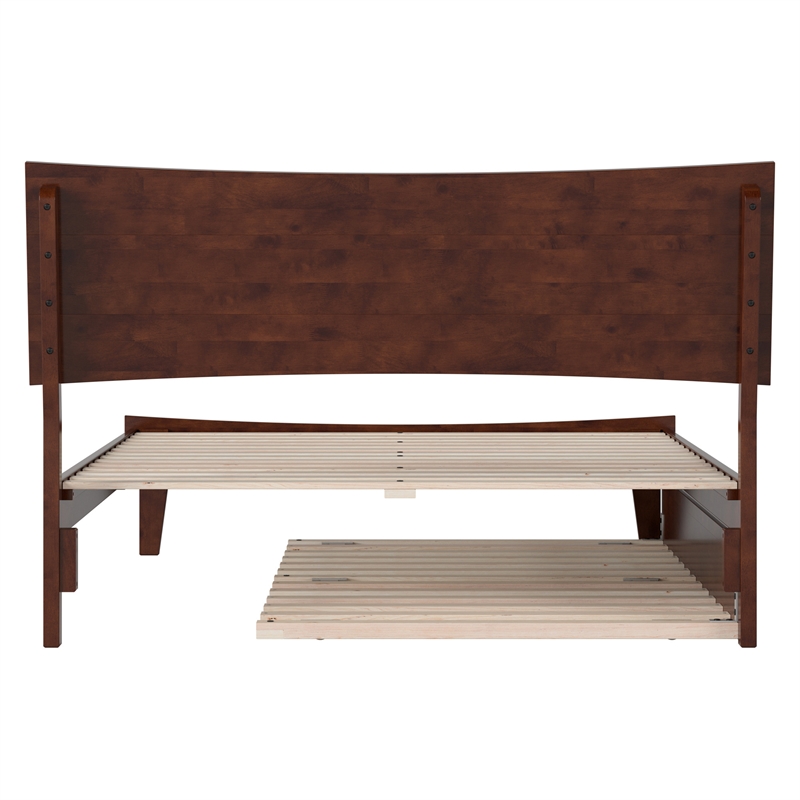 Phoenix Full Size Solid Wood Platform Bed with Twin Trundle in Walnut