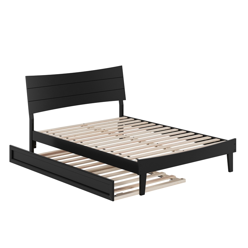 Phoenix Full Solid Wood Platform Bed with Twin Trundle in Black