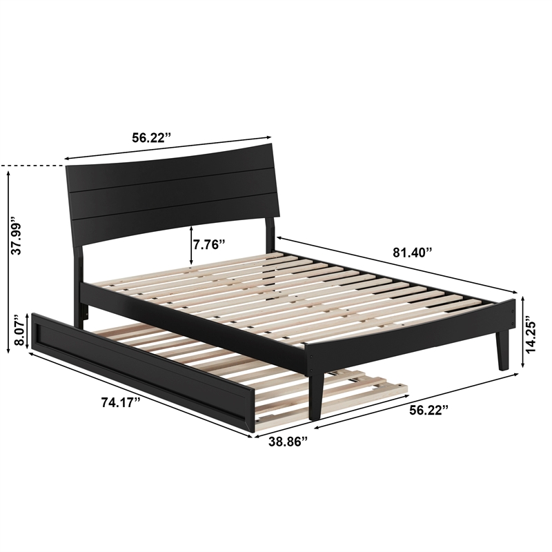Phoenix Full Solid Wood Platform Bed with Twin Trundle in Black