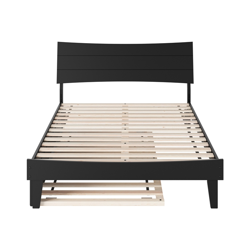 Phoenix Full Solid Wood Platform Bed with Twin Trundle in Black