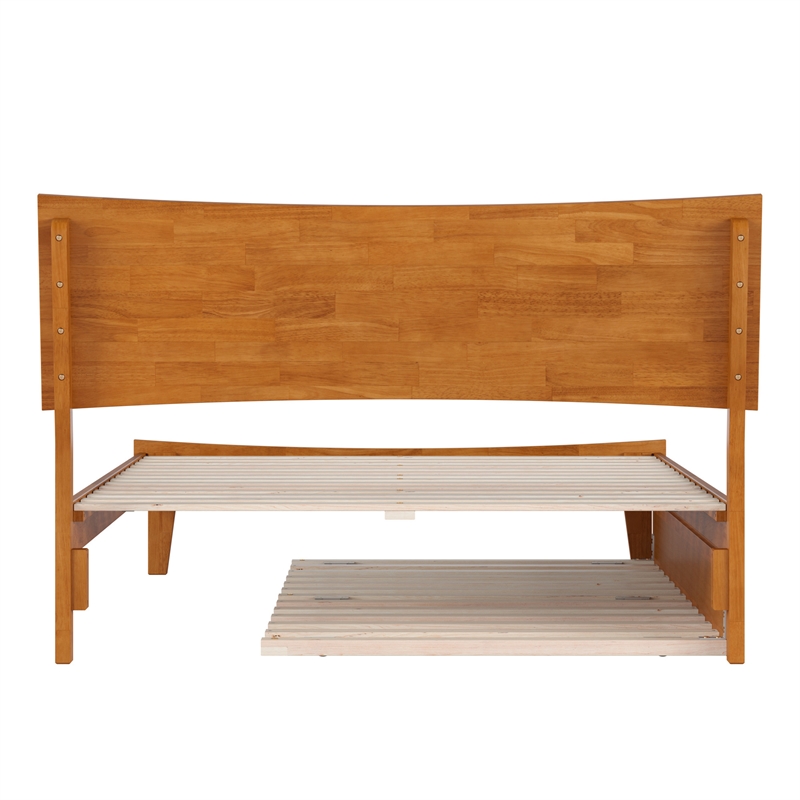 Phoenix Full Wood Platform Bed with Twin Trundle in Light Toffee