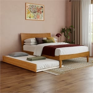Phoenix Full Wood Platform Bed with Twin Trundle in Light Toffee