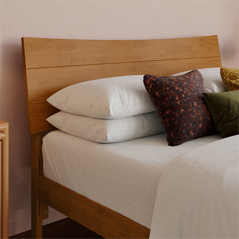 Phoenix Full Wood Platform Bed with Twin Trundle in Light Toffee