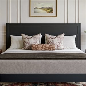 AFI Aveline King Size Mid-Century Panel Solid Wood Headboard in Black