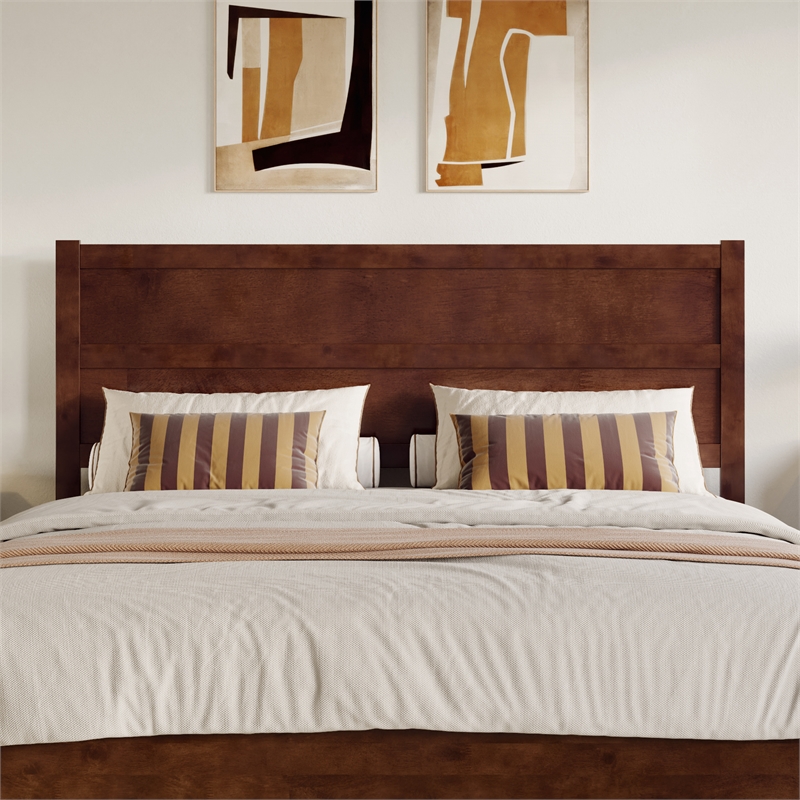 AFI Aveline King Size Mid-Century Panel Solid Wood Headboard in Walnut
