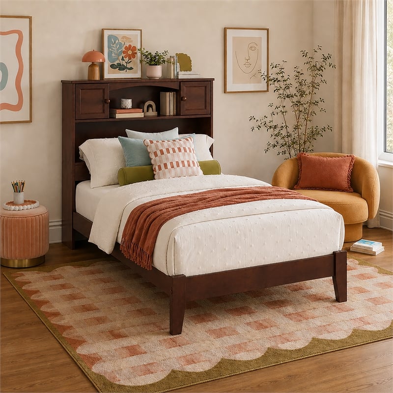 Denver Twin XL Wood Foundation Bed in Walnut