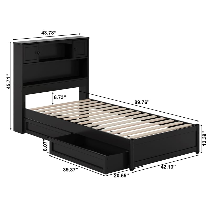 Denver Twin XL Wood Platform Bed with Storage Drawers in Black
