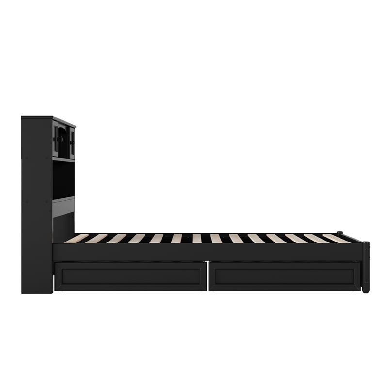 Denver Twin XL Wood Platform Bed with Storage Drawers in Black