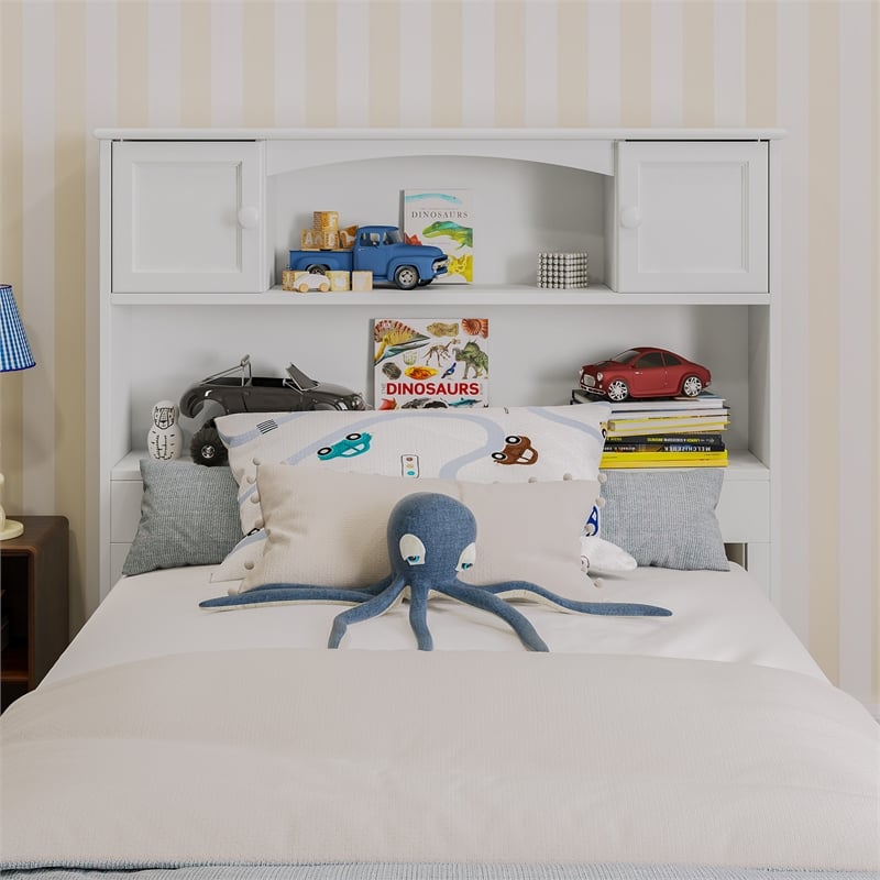 Denver Twin Wood Platform Bed with Storage Drawers in White