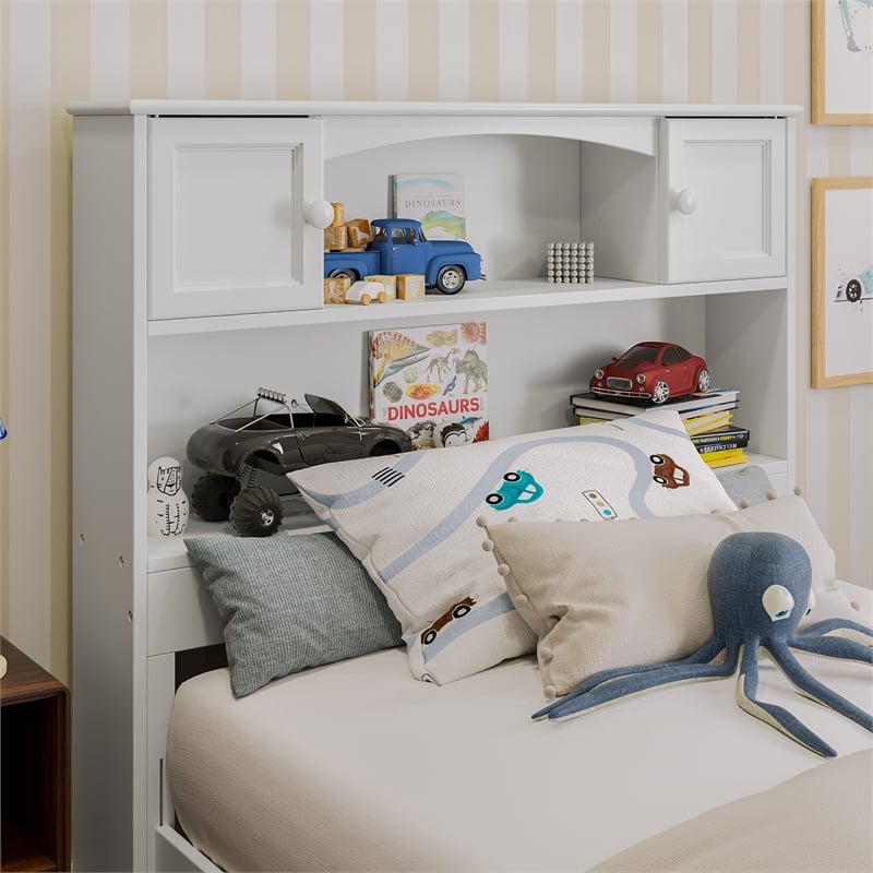 Denver Twin Wood Platform Bed with Storage Drawers in White