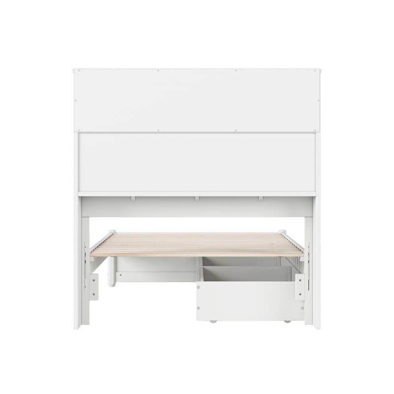 Denver Twin Wood Platform Bed with Storage Drawers in White