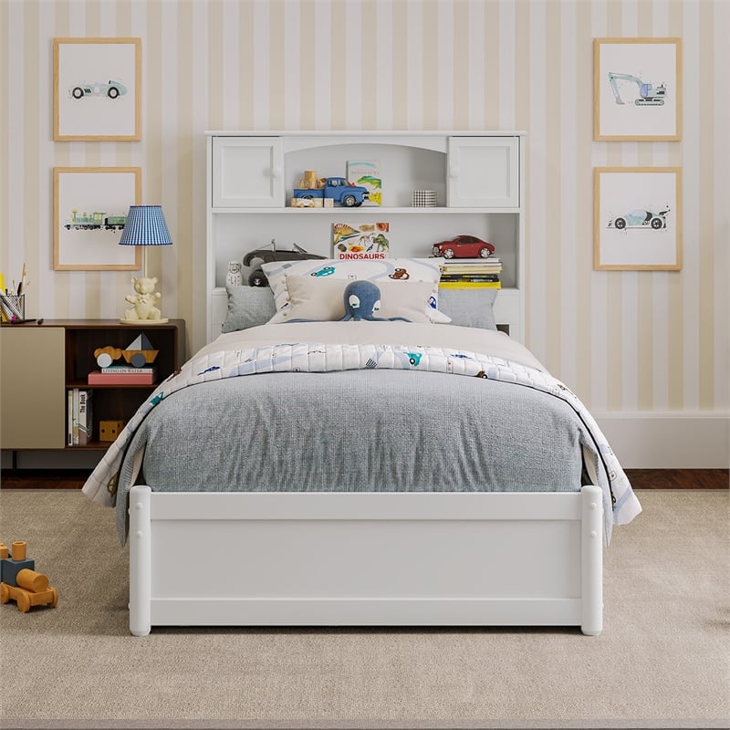 Denver Twin Wood Platform Bed with Storage Drawers in White