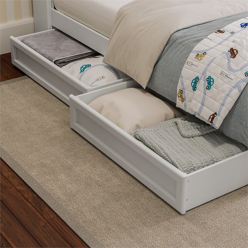 Denver Twin Wood Platform Bed with Storage Drawers in White