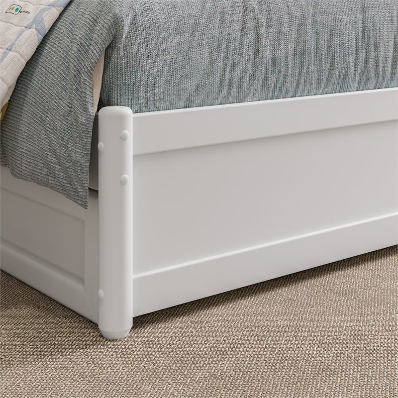 Denver Twin Wood Platform Bed with Storage Drawers in White