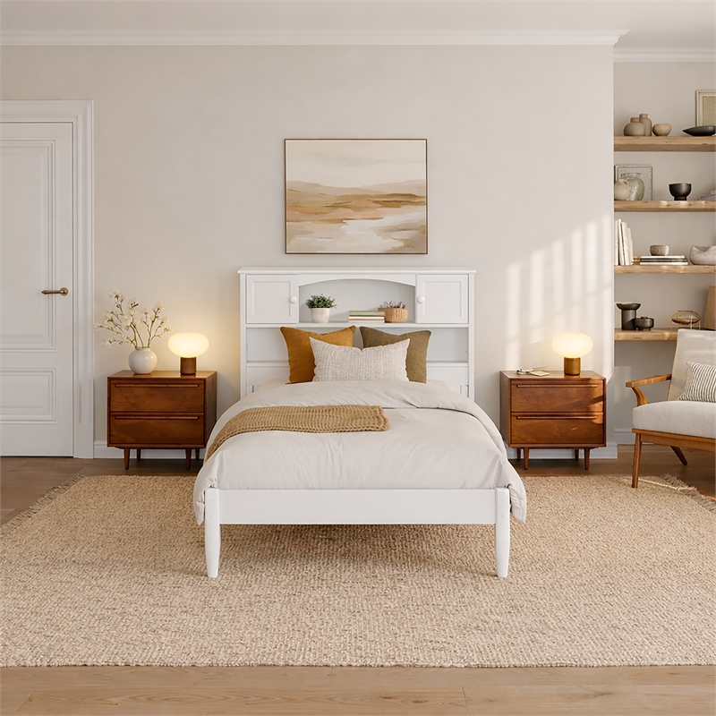 Denver Twin XL Wood Platform Bed in White