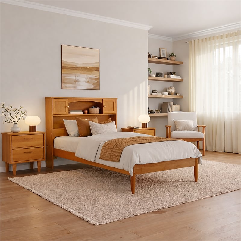 Denver Twin XL Wood Platform Bed in Light Toffee