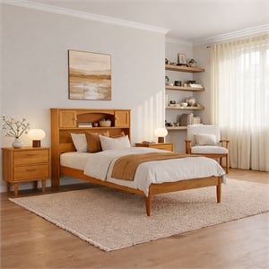 Denver Twin XL Wood Platform Bed in Light Toffee