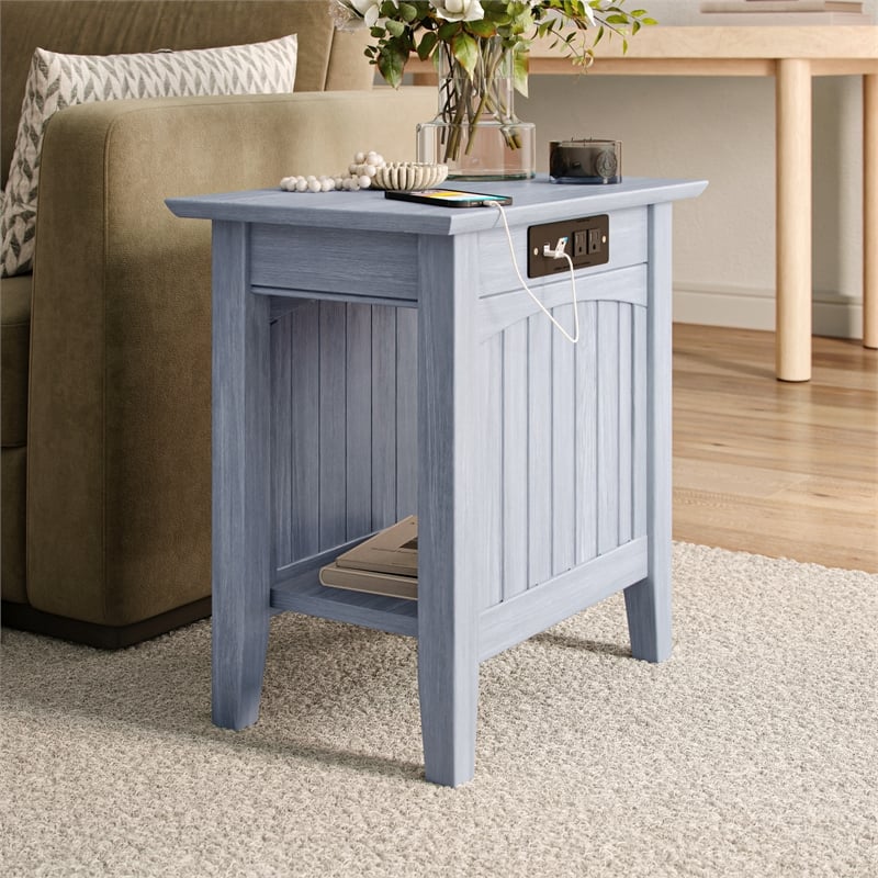 Wysteria Wood Side Table with USB Charger in Gray