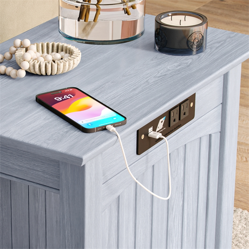 Wysteria Wood Side Table with USB Charger in Gray