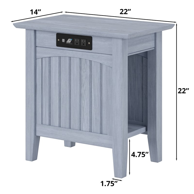 Wysteria Wood Side Table with USB Charger in Gray