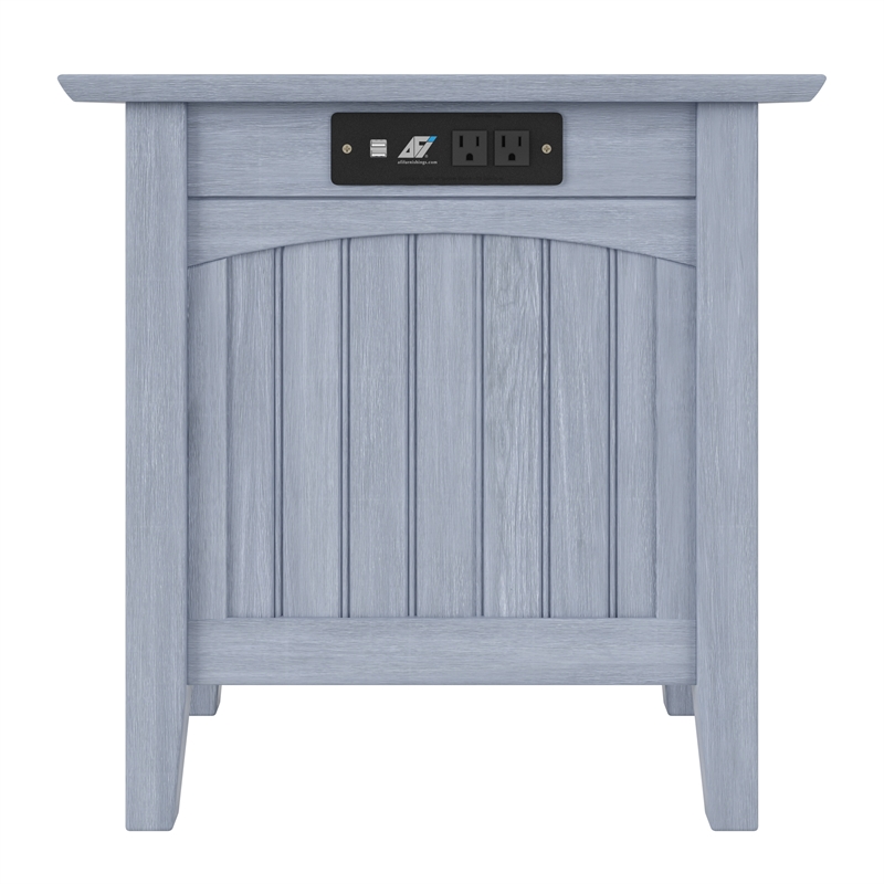 Wysteria Wood Side Table with USB Charger in Gray
