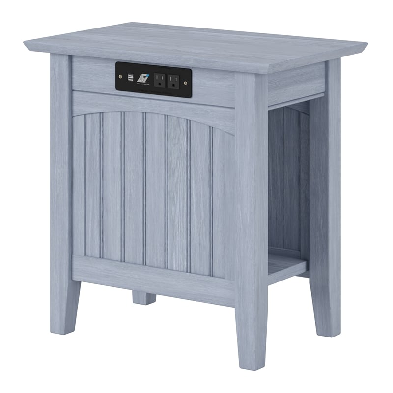 Wysteria Wood Side Table with USB Charger in Gray