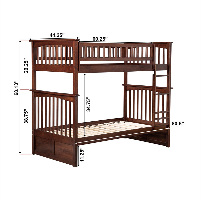 AFI Columbia Twin Over Twin Solid Wood Bunk Bed in Walnut