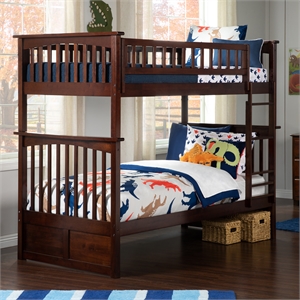 AFI Columbia Twin Over Twin Solid Wood Bunk Bed in Walnut