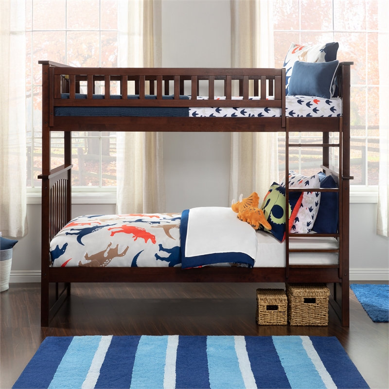 AFI Columbia Twin Over Twin Solid Wood Bunk Bed in Walnut