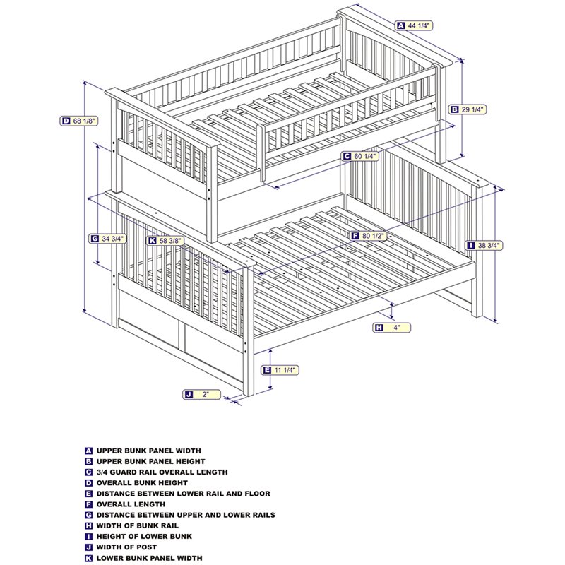 AFI Columbia Twin Over Full Solid Wood Bunk Bed with USB Charger in White