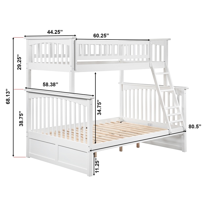 AFI Columbia Twin Over Full Solid Wood Bunk Bed in White