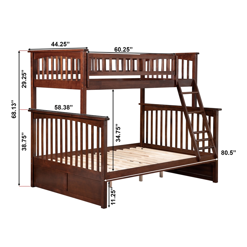 AFI Columbia Twin Over Full Solid Wood Bunk Bed in Walnut