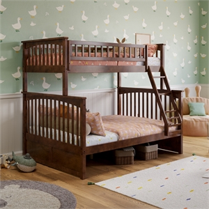 AFI Columbia Twin Over Full Solid Wood Bunk Bed in Walnut