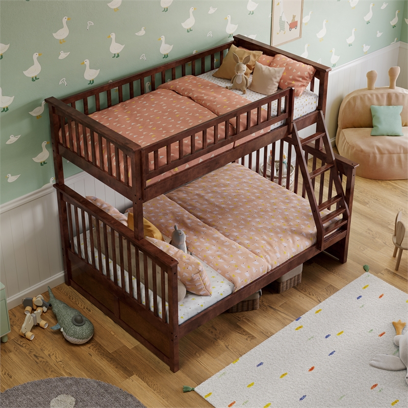 AFI Columbia Twin Over Full Solid Wood Bunk Bed in Walnut