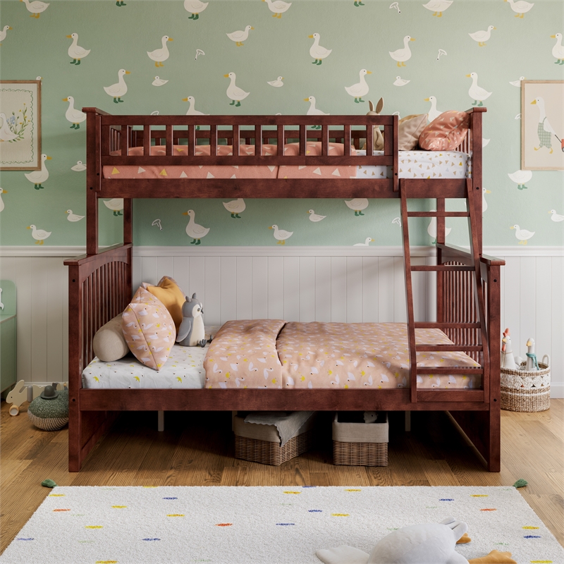 AFI Columbia Twin Over Full Solid Wood Bunk Bed in Walnut