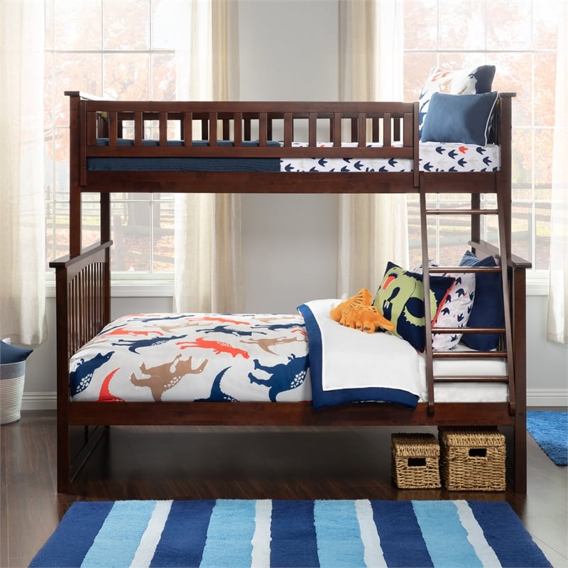 AFI Columbia Twin Over Full Solid Wood Bunk Bed in Walnut