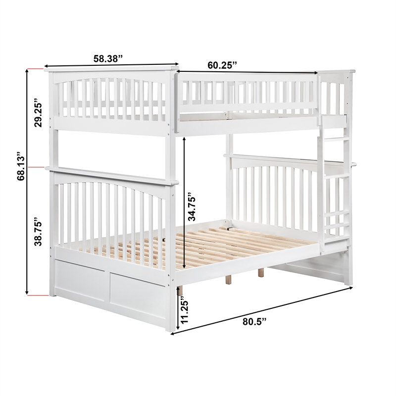 AFI Columbia Full Over Full Solid Wood Bunk Bed in White