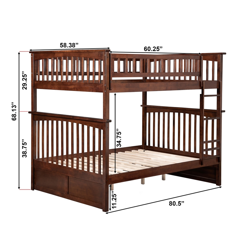 AFI Columbia Full Over Full Solid Wood Bunk Bed in Walnut Finish