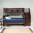 AFI Columbia Twin Over Full Solid Wood Staircase Bunk Bed in Walnut