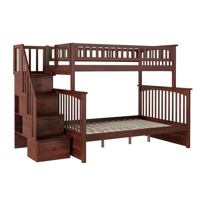 AFI Columbia Twin Over Full Solid Wood Staircase Bunk Bed in Walnut